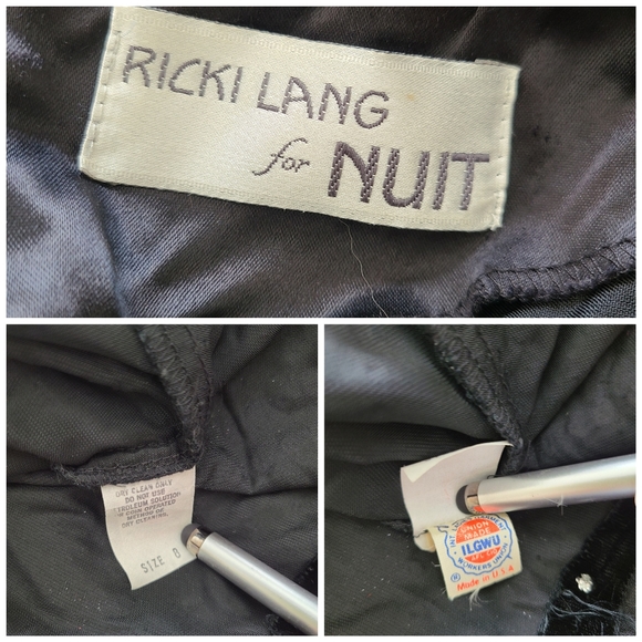 Vintage RICKI LANG For NUIT Dress Sheath Black Velvet Sparkly Embellishments - Picture 7 of 8